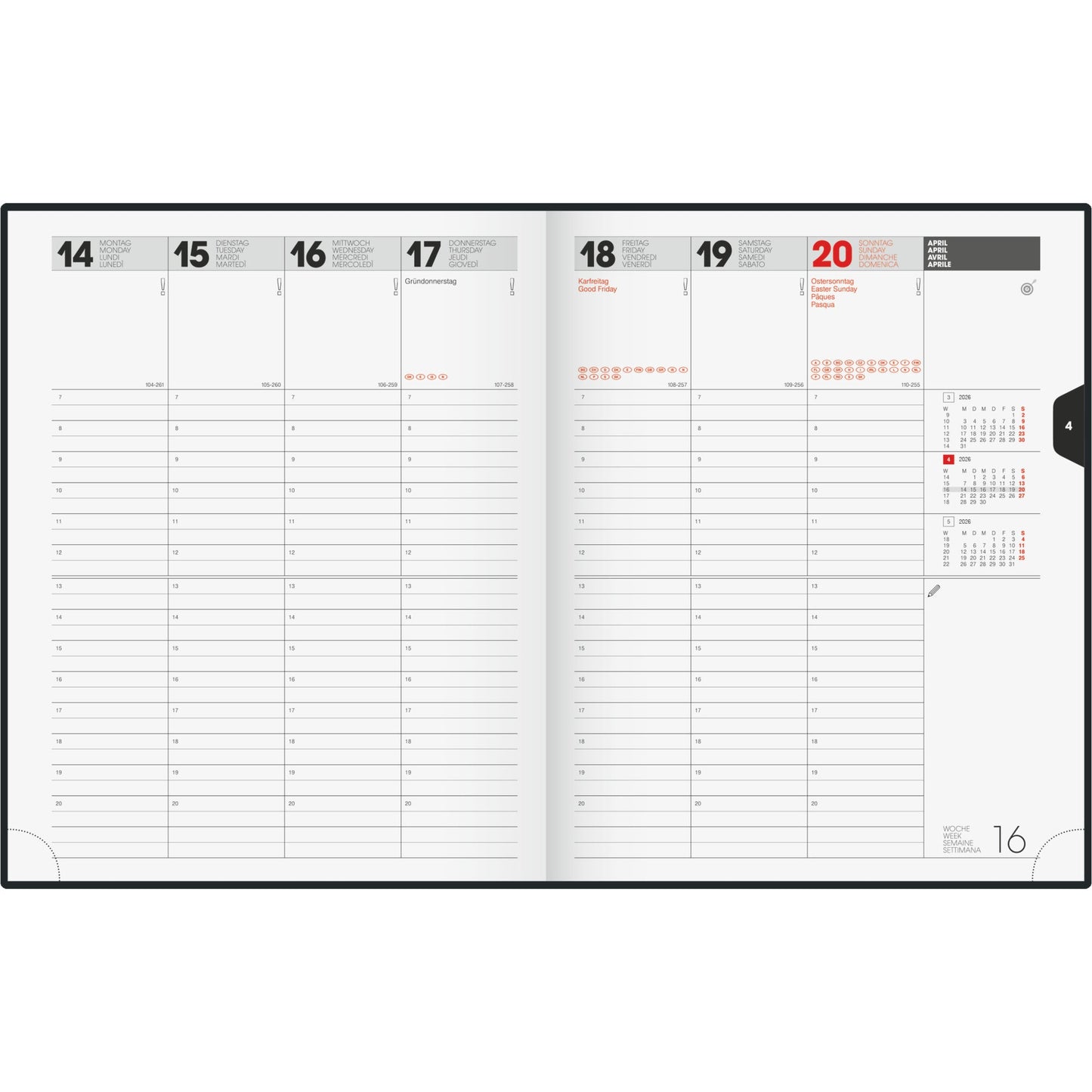 BRUNNEN Buchkalender Manager Wt 7 - weektimer® 2026 21 x 26 cm (B x H) 1 Woche/2 Seiten Balacron schwarz