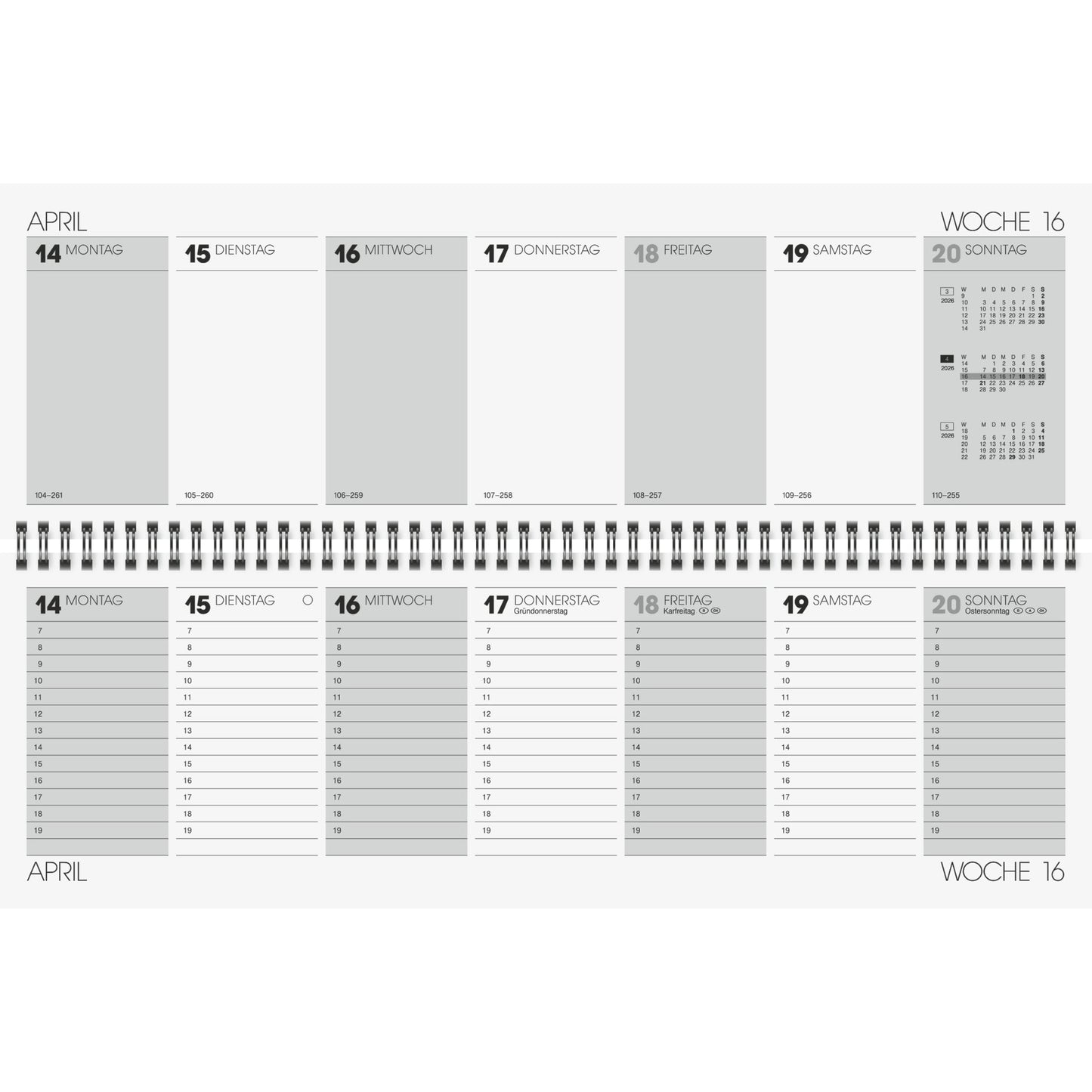 Glocken Querkalender 2026 1 Woche/2 Seiten Karton grau