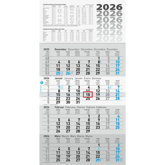 Glocken Wandkalender 30 x 55,5 cm (B x H) 2026 schwarz/blau