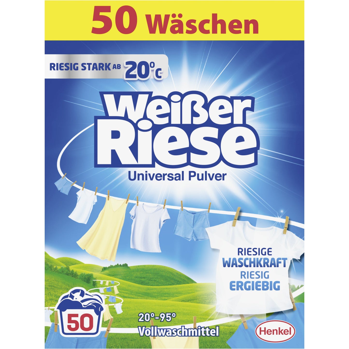 Weißer Riese Waschmittel Universal +20 bis +95°C pH-Wert: 10,2-11,2 2,5 kg/Pack.