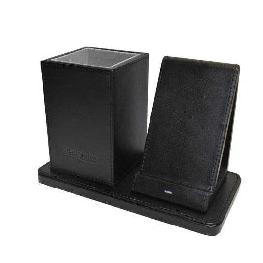 Deflecto® Tischorganizer 19,8 x 13,2 x 9,8 cm (B x H x T) inkl. Qi-Ladefunktion PU-Leder schwarz