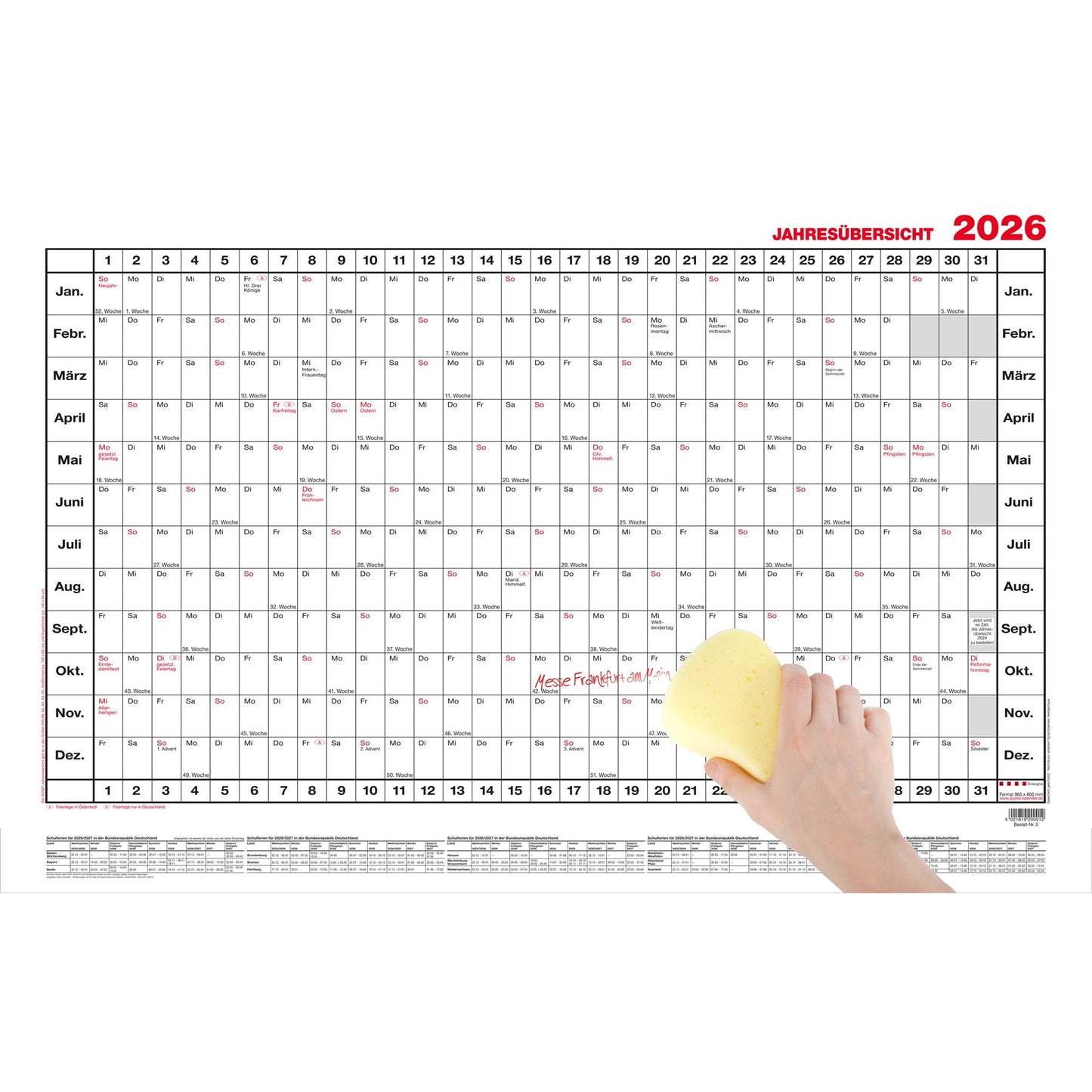 GÜSS® Plakatkalender 2026 DIN A2 quer 60 x 42 cm (B x H) 12 Monate/1 Seite Karton
