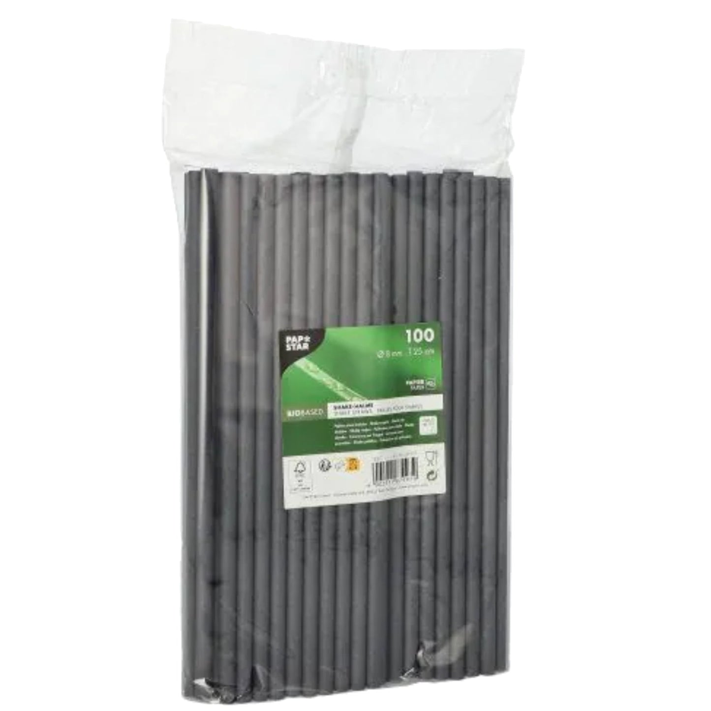 PAPSTAR Trinkhalm Shake pure 25cm Papier schwarz 100 St./Pack.