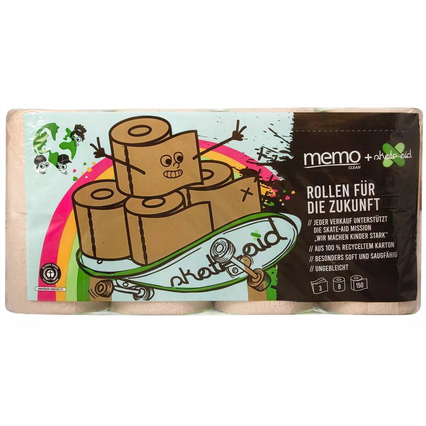 memo Toilettenpapier skate-aid 3-lagig natur 150 Bl./Rl. 8 Rl./Pack.