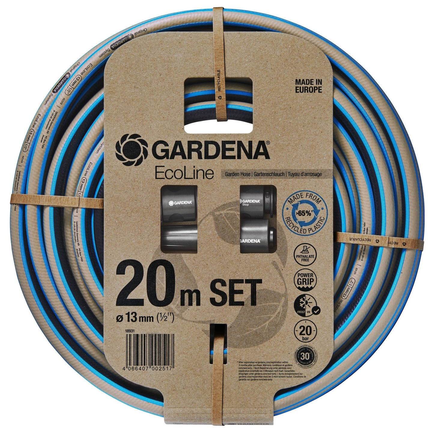 GARDENA Wasserschlauch EcoLine 20m 20bar schwarz/grau/türkis