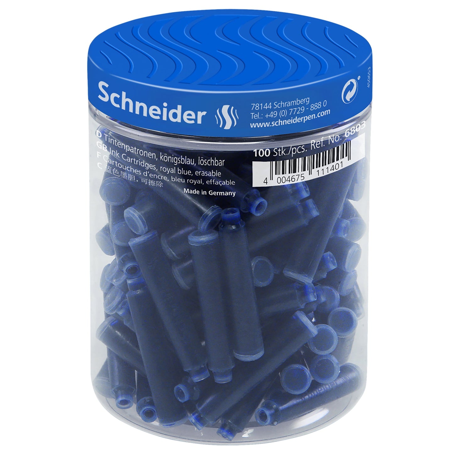 Schneider Tintenpatrone Standardtintenpatrone löschbar königsblau 100 St./Pack.