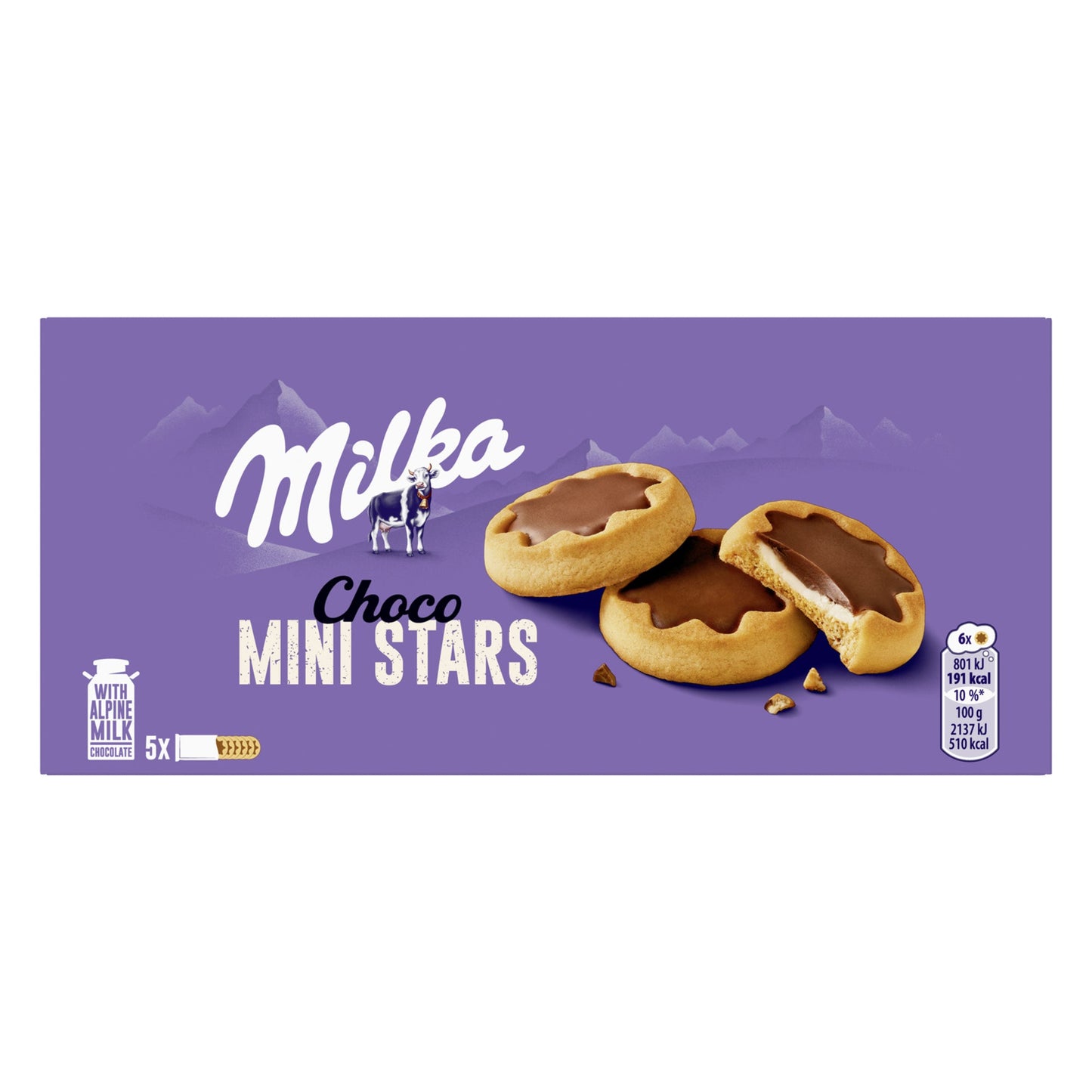Gebäck Choco Mini Stars Alpenmilch 5 x 37 g/Pack.