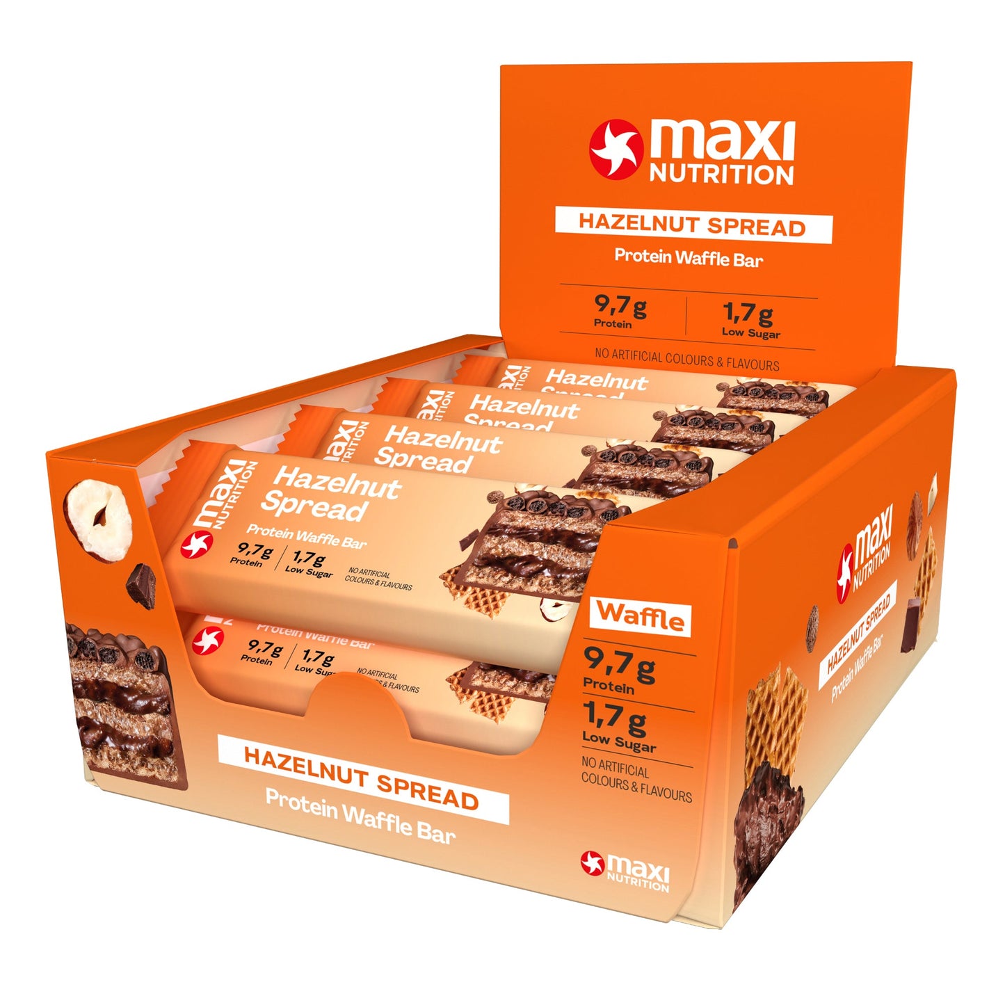 MaxiNutrition Proteinriegel Waffle Bar Hazelnut Spread 12 x 39 g/Pack.