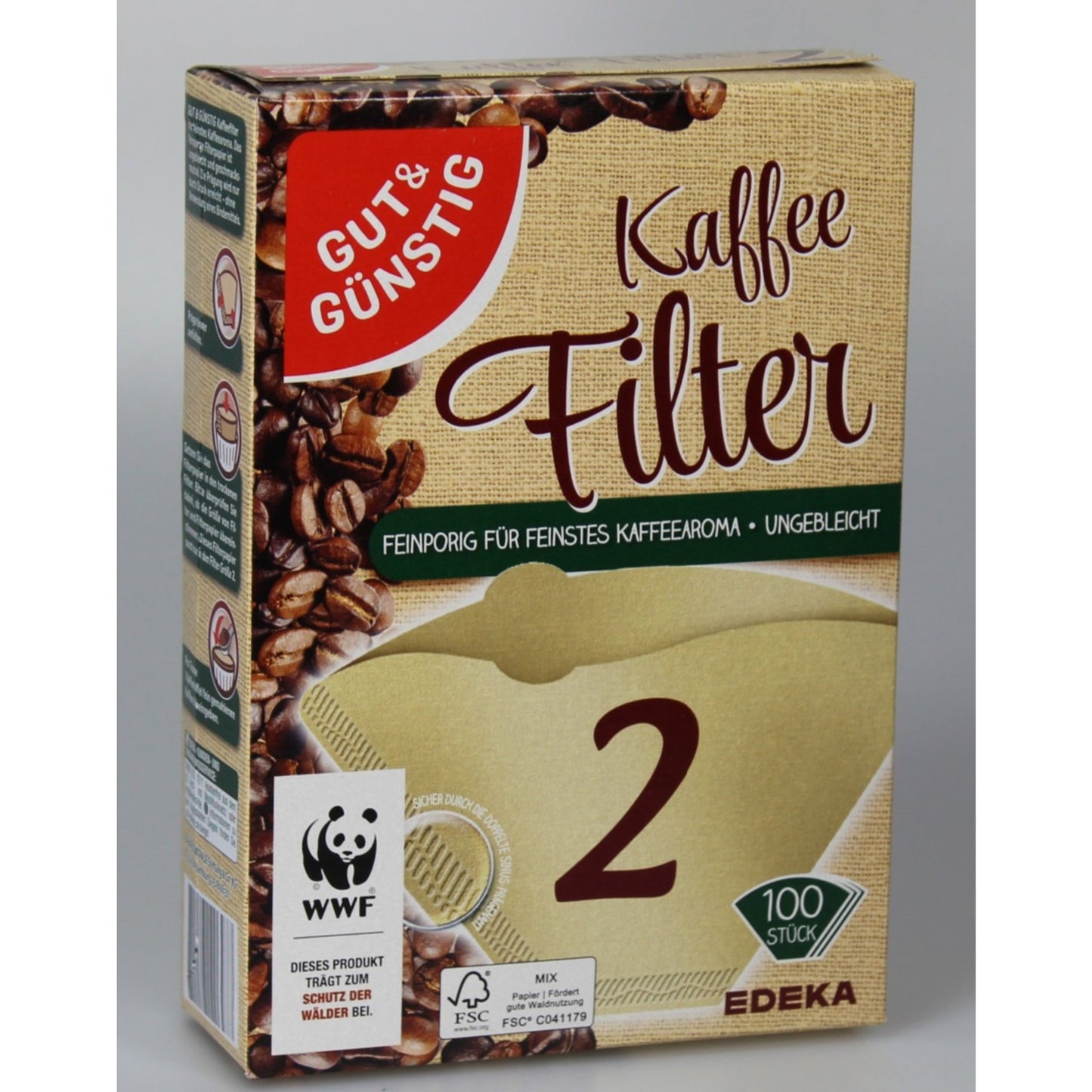 GUT & GÜNSTIG Kaffeefilter 2 naturbraun 100 St./Pack.