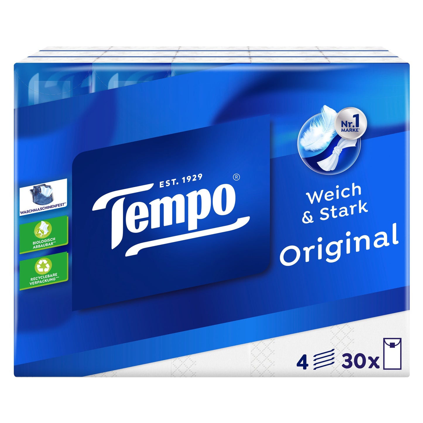 Tempo® Papiertaschentücher Original 21 x 21 cm (B x H) 4-lagig Zellstoff weiß 30 x 10 St./Pack.