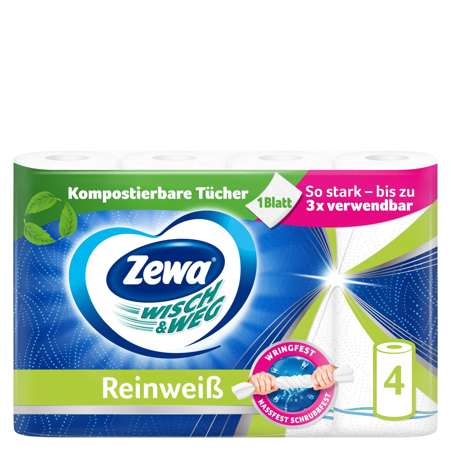 Zewa Küchenrolle Wisch & Weg Reinweiß 2-lagig Zellstoff reinweiß 4 Rl./Pack.