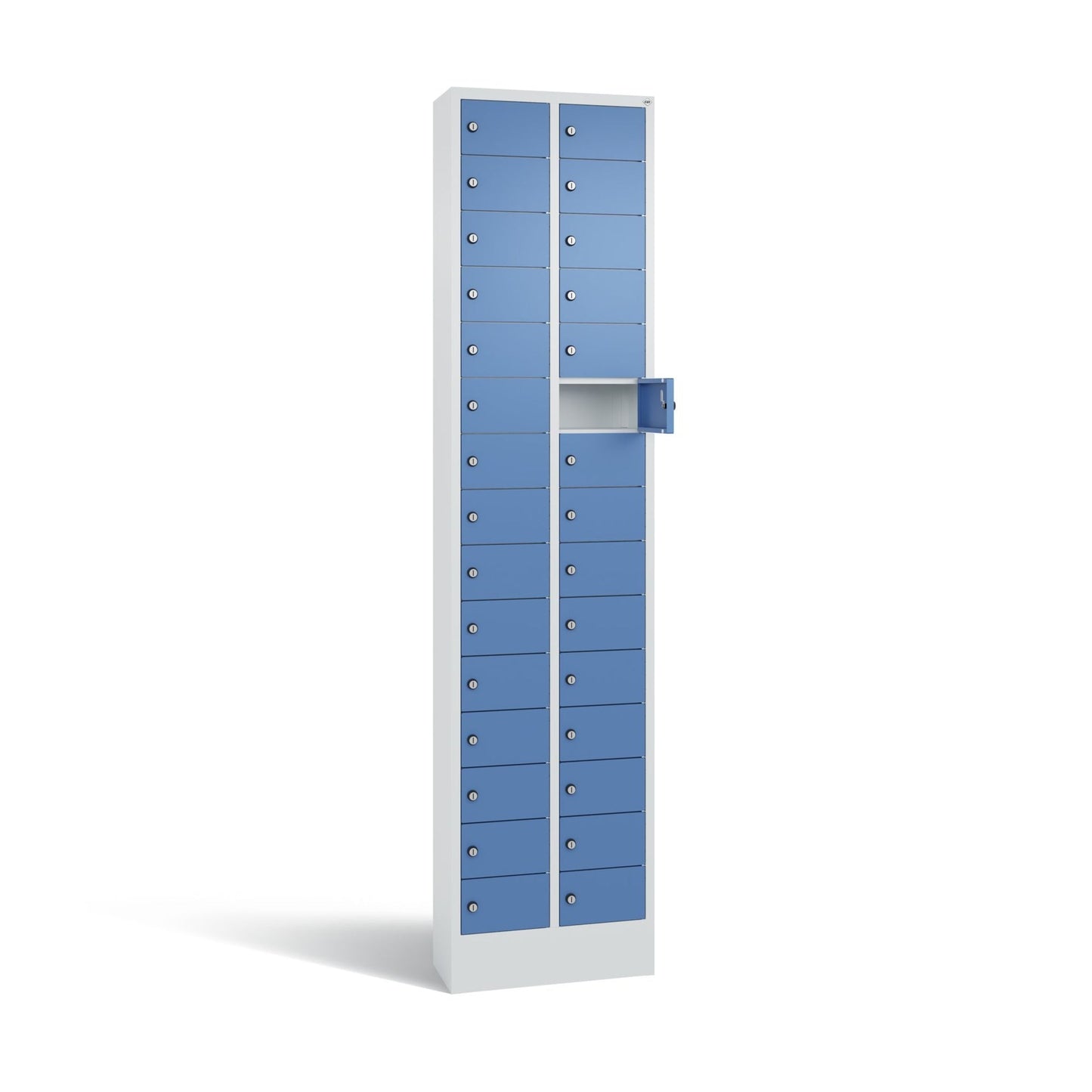 C+P Schließfachschrank Intro 30 Fächer Stahl, lackiert Farbe der Front: fernblau