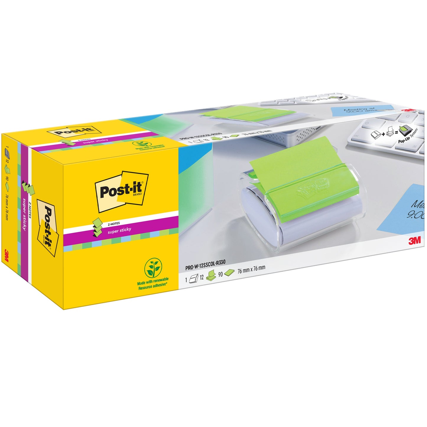 Post-it® Haftnotizspender Super Sticky Z-Notes 76 x 76 mm (B x H) Kunststoff weiß/transparent