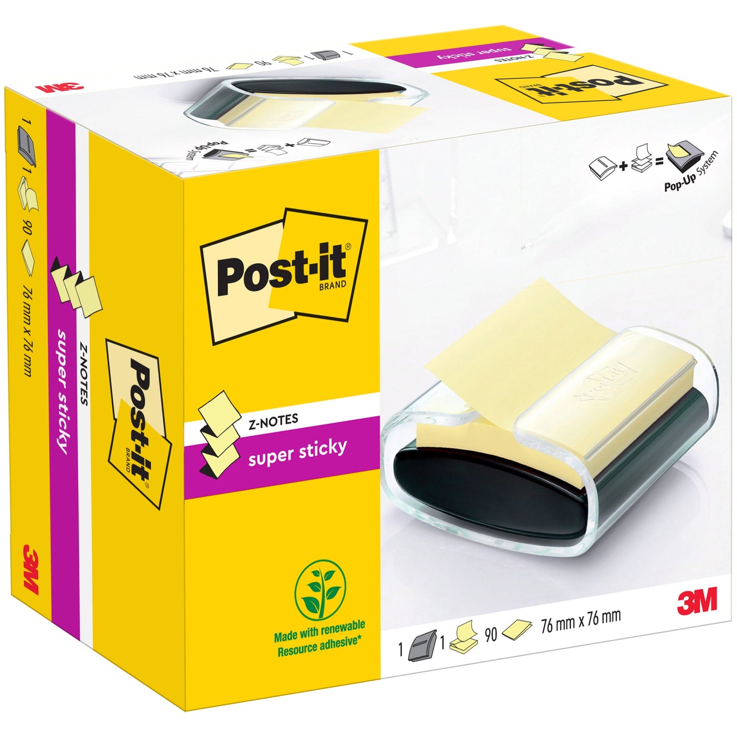 Post-it® Haftnotizspender Super Sticky Z-Notes 76 x 76 mm (B x H) Kunststoff schwarz/transparent