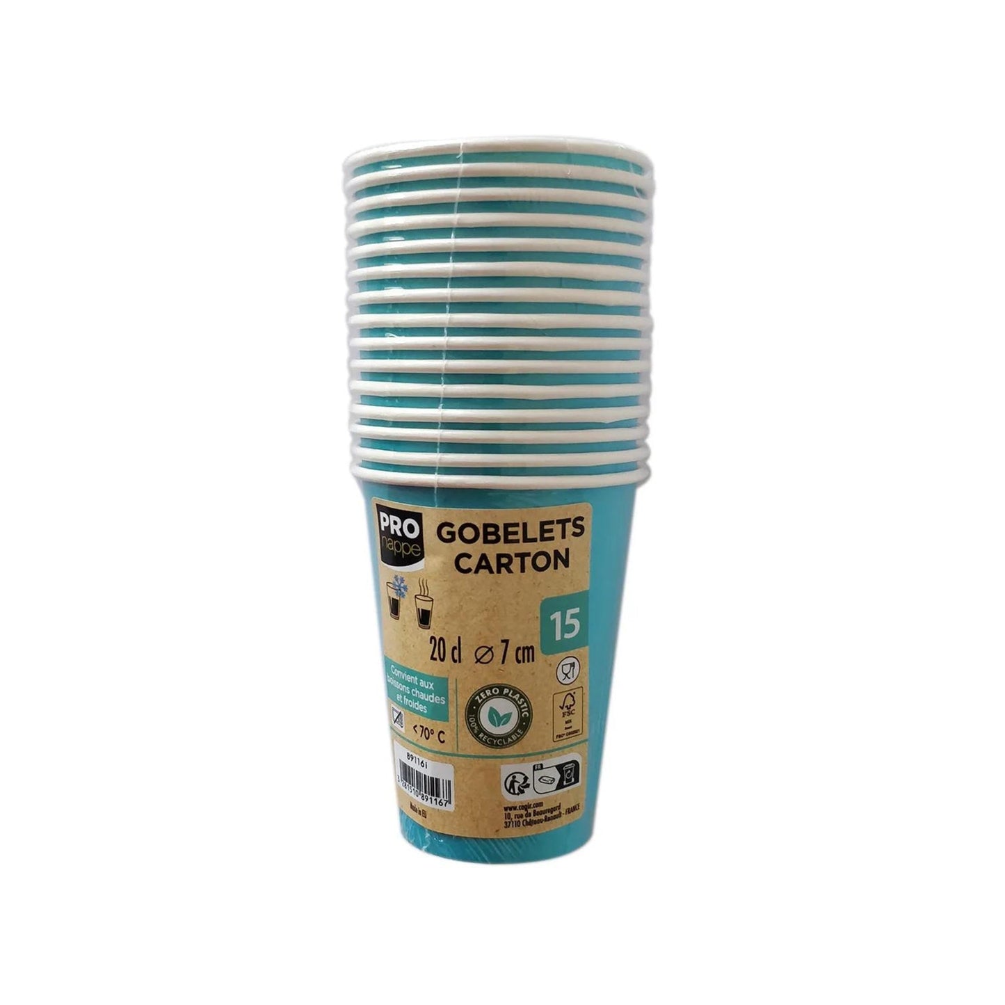 PROnappe Trinkbecher Einweg 200ml Pappe türkis 15 St./Pack.