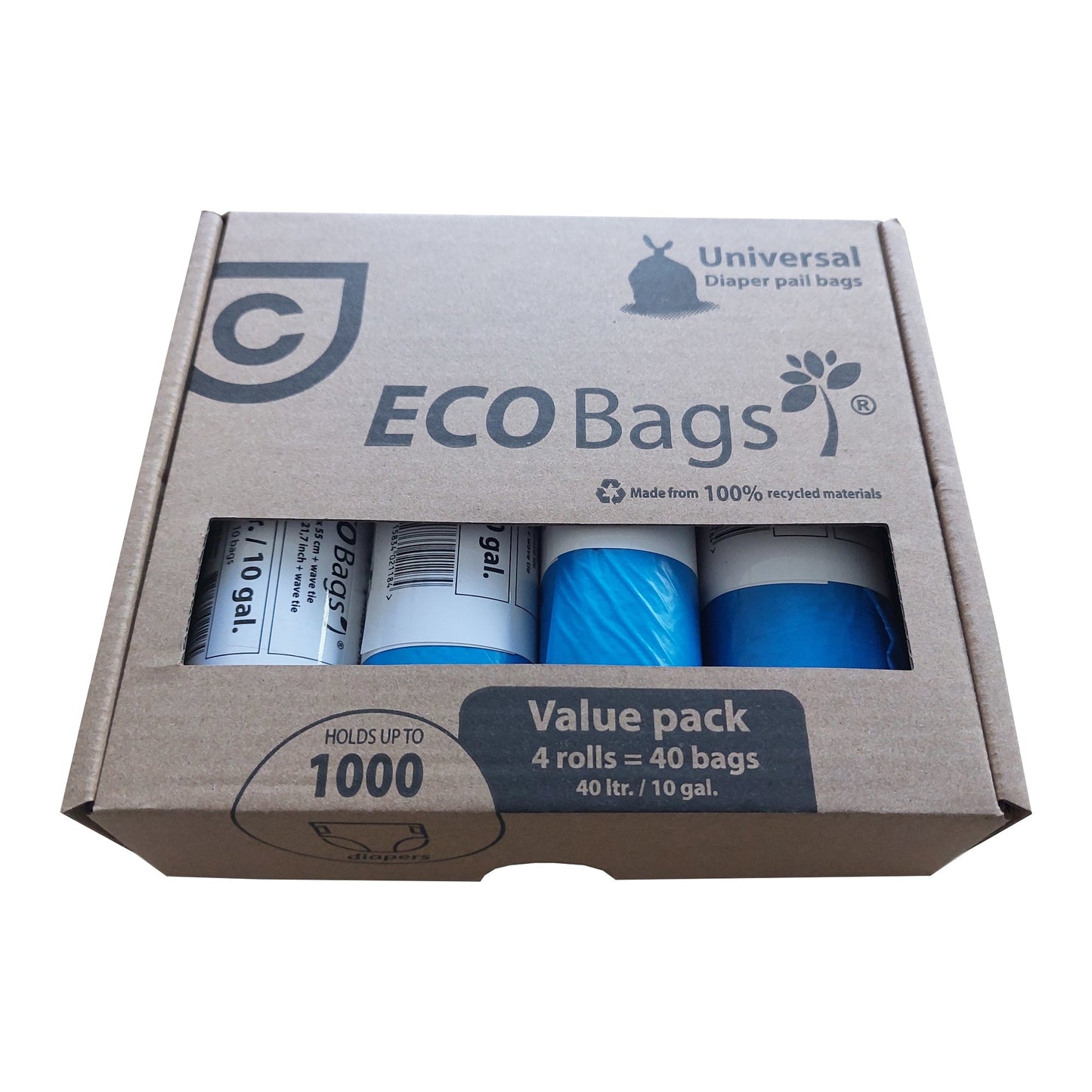 Diaper Champ Müllbeutel ECO Bags 50 x 55 cm (B x H) 40l Plastik, 100 % recycelt blau 4 Rl./Pack.