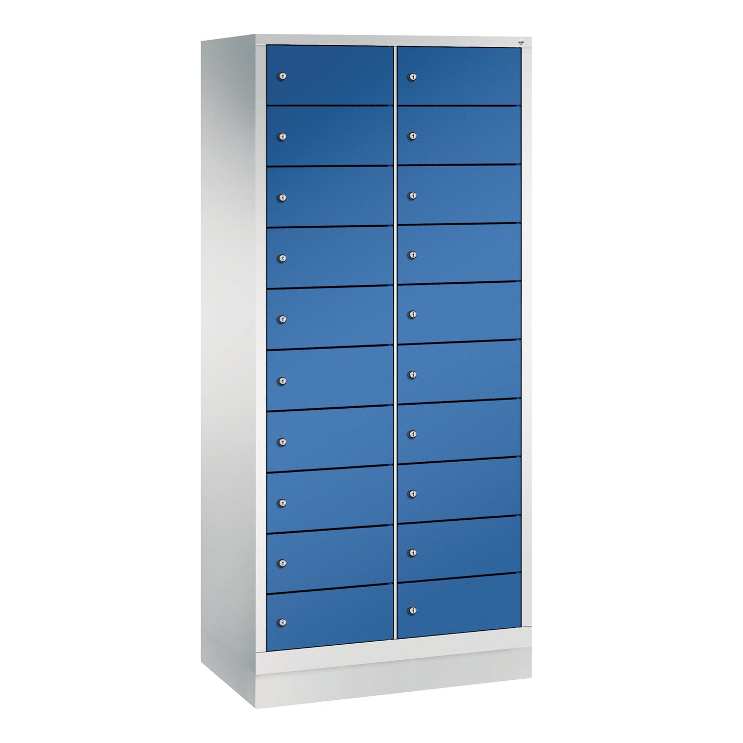 C+P Schließfachschrank Evolo48 Notebooks, Tablets, Smartphones 2 x 10 Fächer Stahl, lackiert Farbe der Front: enzianblau