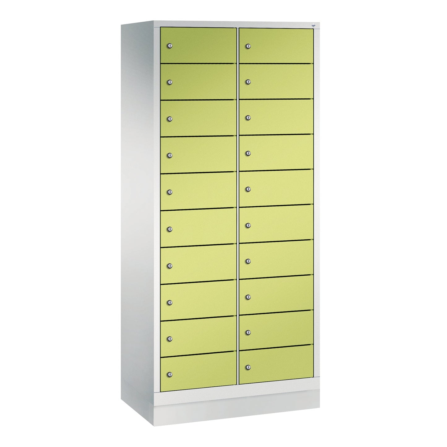 C+P Schließfachschrank Evolo48 Notebooks, Tablets, Smartphones 2 x 10 Fächer Stahl, lackiert Farbe der Front: clowngrün