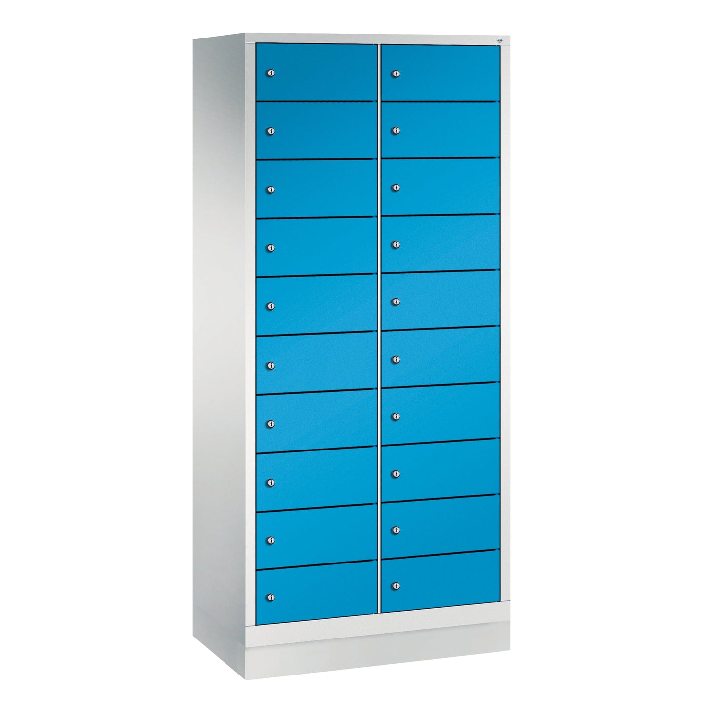 C+P Schließfachschrank Evolo48 Notebooks, Tablets, Smartphones 2 x 10 Fächer Stahl, lackiert Farbe der Front: lichtblau