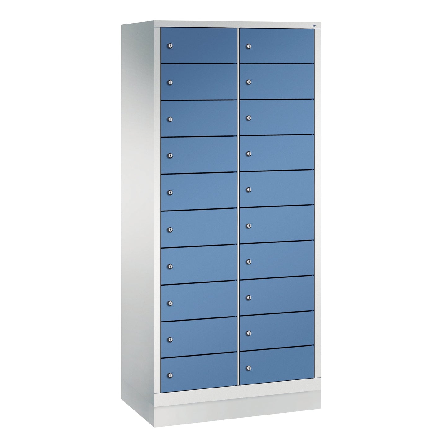 C+P Schließfachschrank Evolo48 Notebooks, Tablets, Smartphones 2 x 10 Fächer Stahl, lackiert Farbe der Front: fernblau