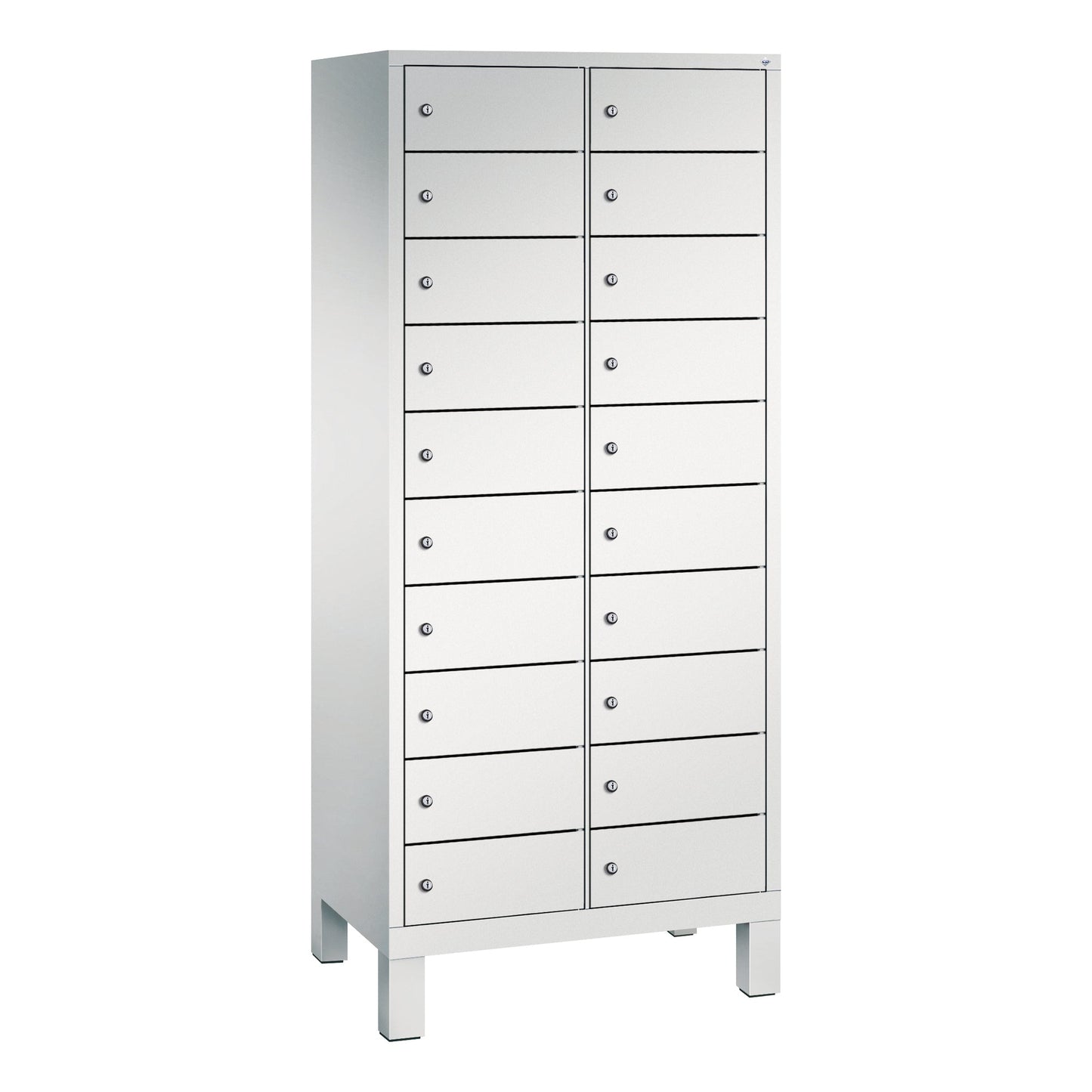 C+P Schließfachschrank Evolo48 Notebooks, Tablets, Smartphones 2 x 10 Fächer Stahl, lackiert Farbe der Front: lichtgrau