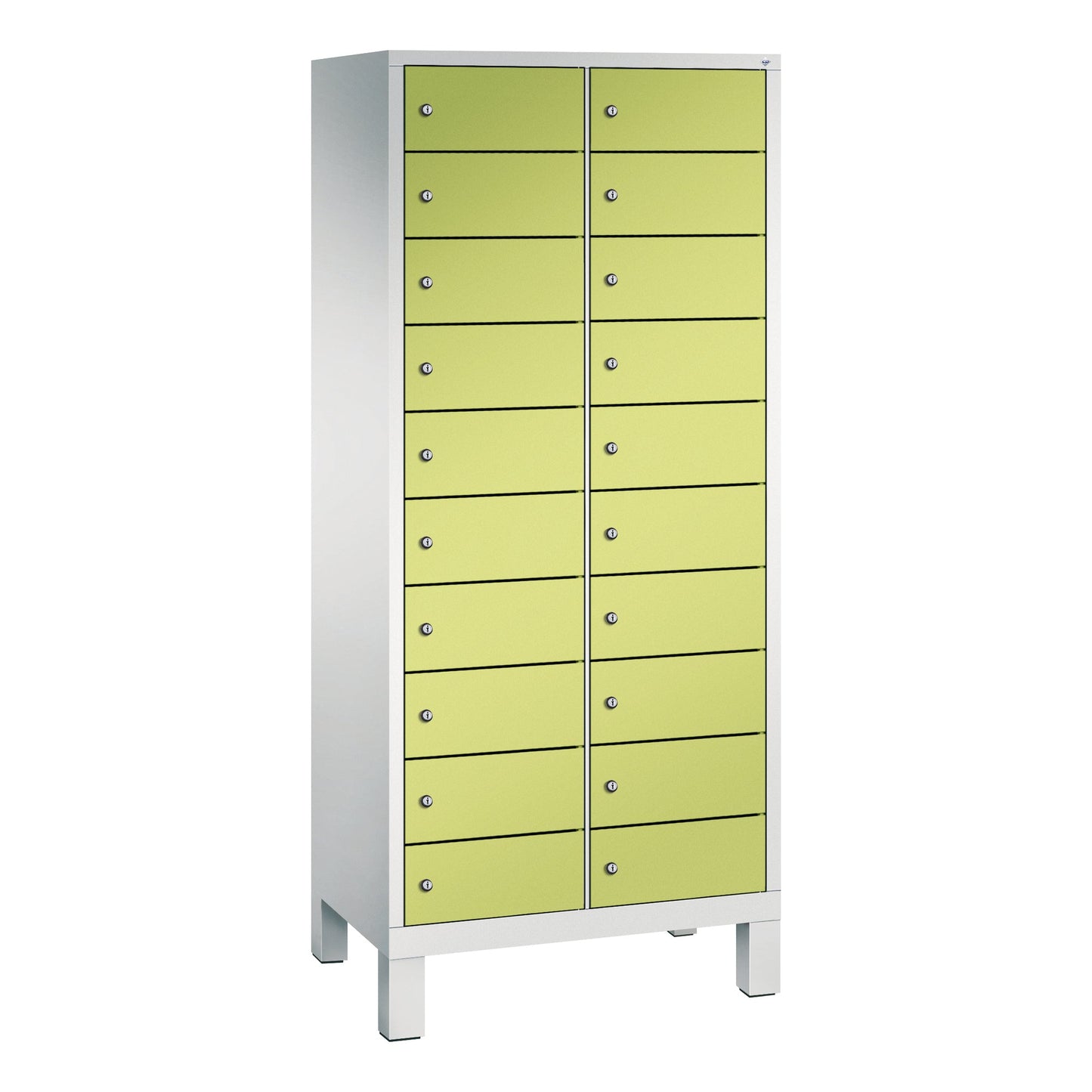 C+P Schließfachschrank Evolo48 Notebooks, Tablets, Smartphones 2 x 10 Fächer Stahl, lackiert Farbe der Front: clowngrün