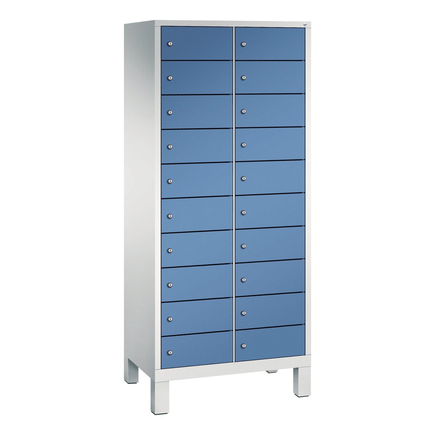 C+P Schließfachschrank Evolo48 Notebooks, Tablets, Smartphones 2 x 10 Fächer Stahl, lackiert Farbe der Front: fernblau