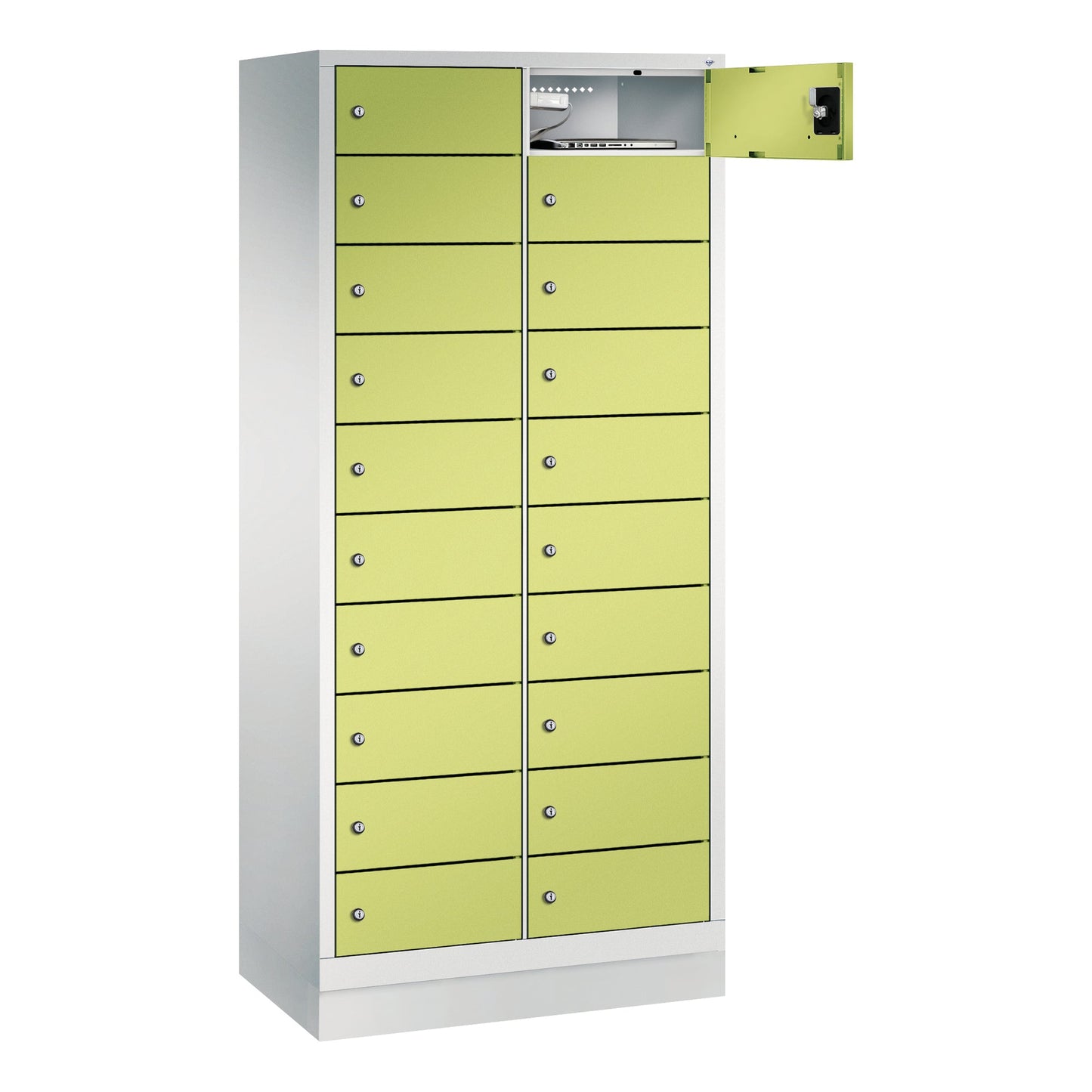 C+P Schließfachschrank Evolo48 Notebooks, Tablets, Smartphones 2 x 10 Fächer Stahl, lackiert Farbe der Front: clowngrün