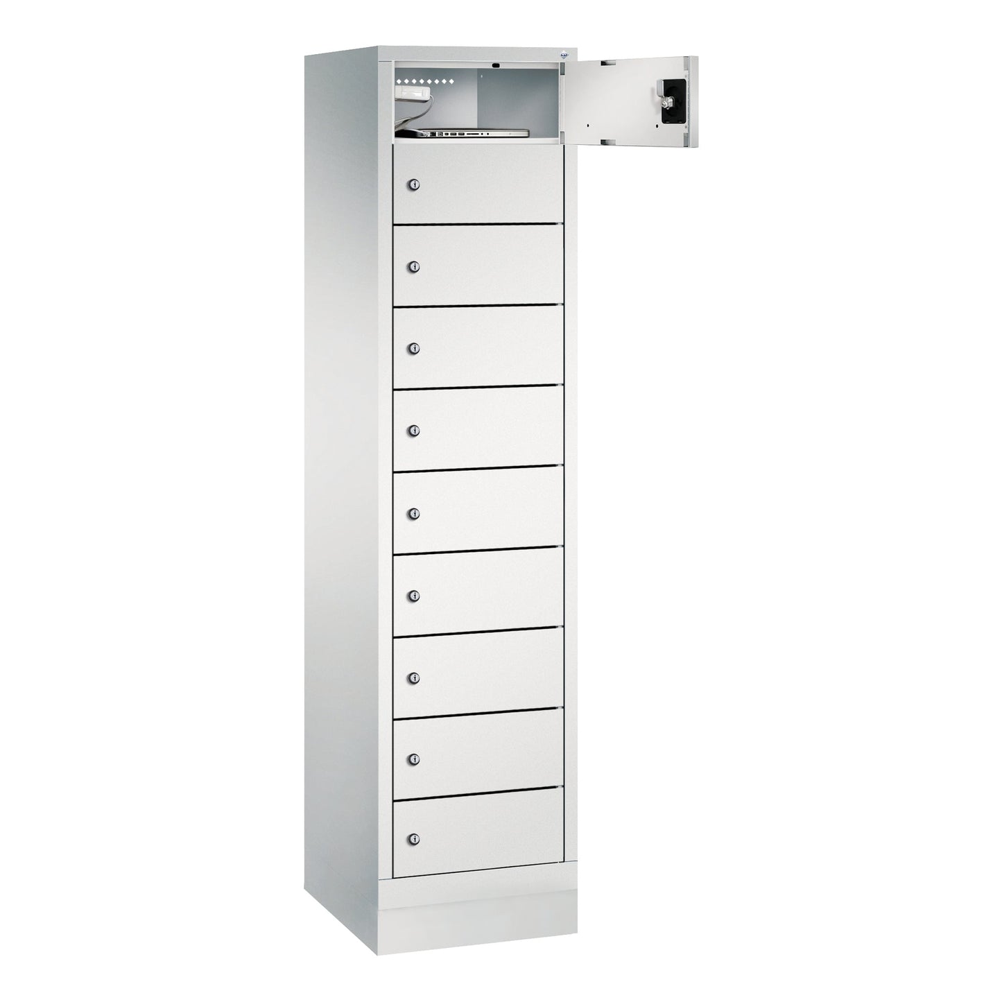 C+P Schließfachschrank Evolo48 Notebooks, Tablets, Smartphones 10 Fächer Stahl, lackiert Farbe der Front: lichtgrau