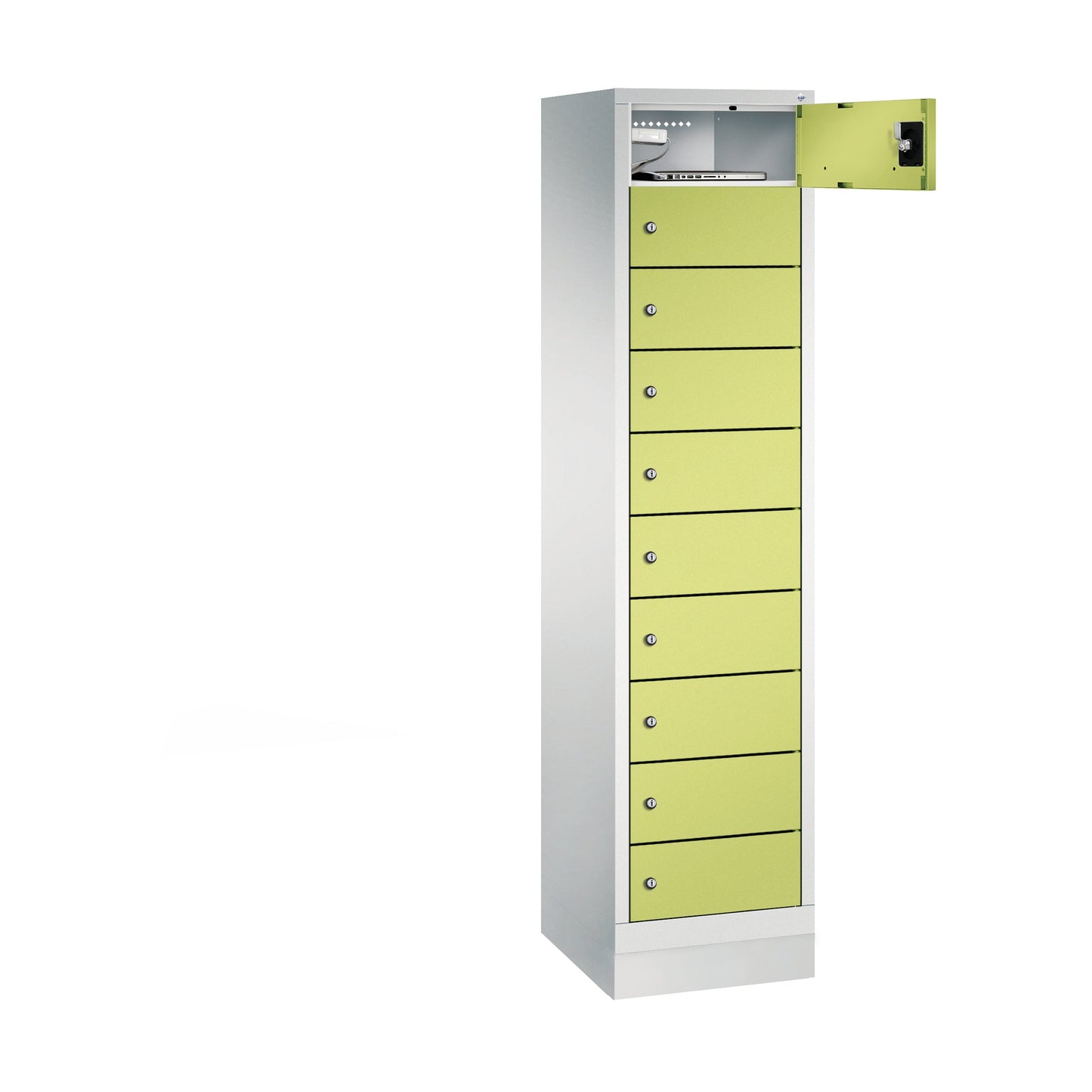 C+P Schließfachschrank Evolo48 Notebooks, Tablets, Smartphones 10 Fächer Stahl, lackiert Farbe der Front: clowngrün