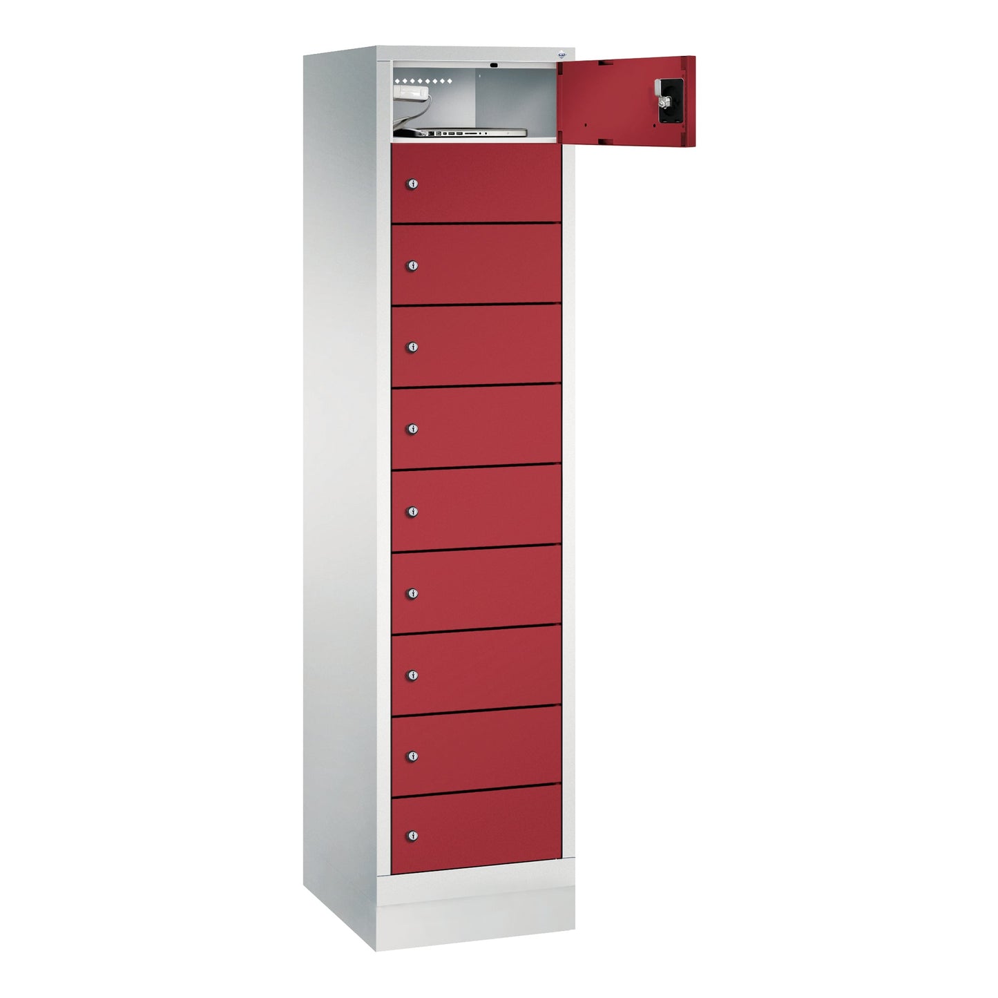 C+P Schließfachschrank Evolo48 Notebooks, Tablets, Smartphones 10 Fächer Stahl, lackiert Farbe der Front: rubinrot