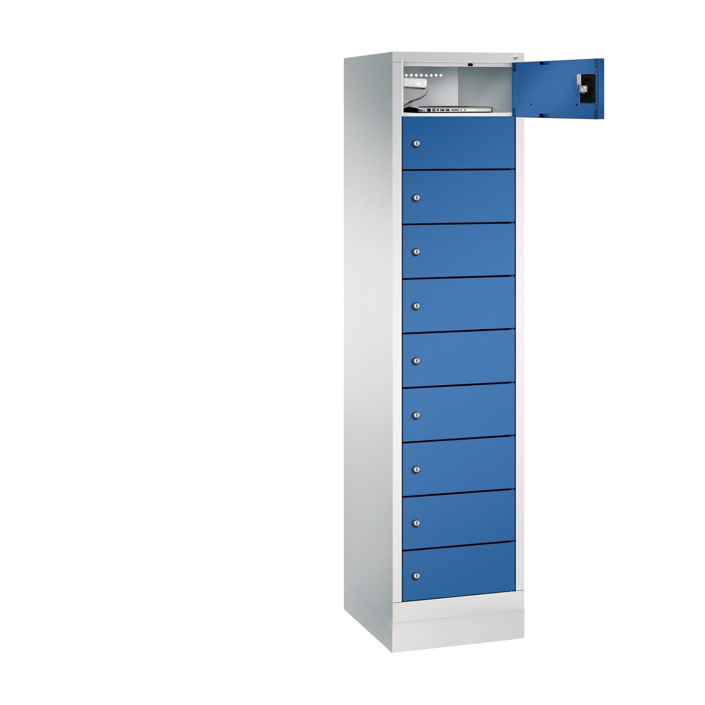 C+P Schließfachschrank Evolo48 Notebooks, Tablets, Smartphones 10 Fächer Stahl, lackiert Farbe der Front: enzianblau