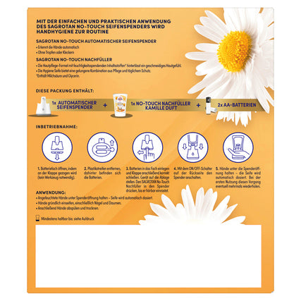 Sagrotan Seifenspender No-Touch Starter Set Sagrotan Flüssigseife No-Touch Aloe Vera 3226269, Brombeere & Waldfrüchte 3226521, Cashmere & Rose 3226496, Citrus 3227014 0,25l inkl. 250 ml Seife Lotusblüte & Kamillenöl Kunststoff weiß