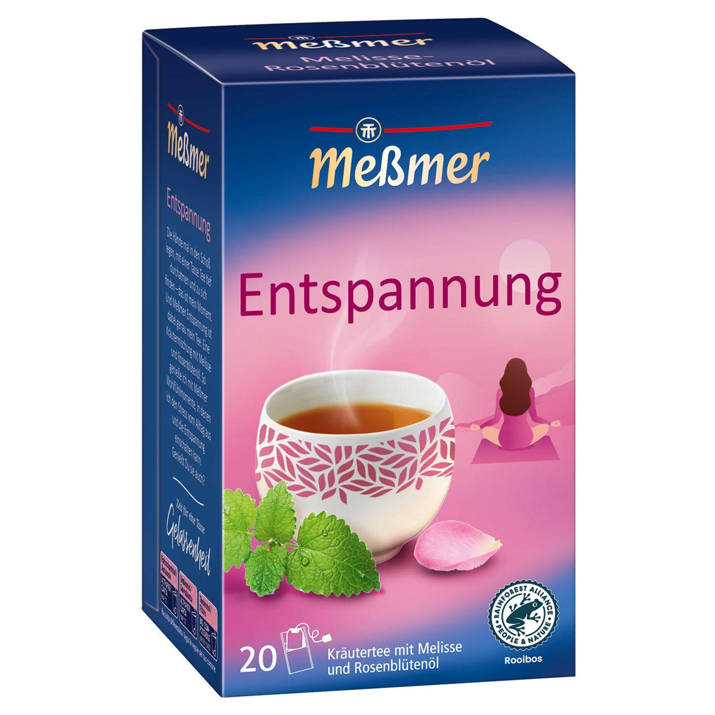 Meßmer Tee Entspannung Kräutertee mit Rooibos, Melisse, Rosenblütenöl 20 Btl./Pack.