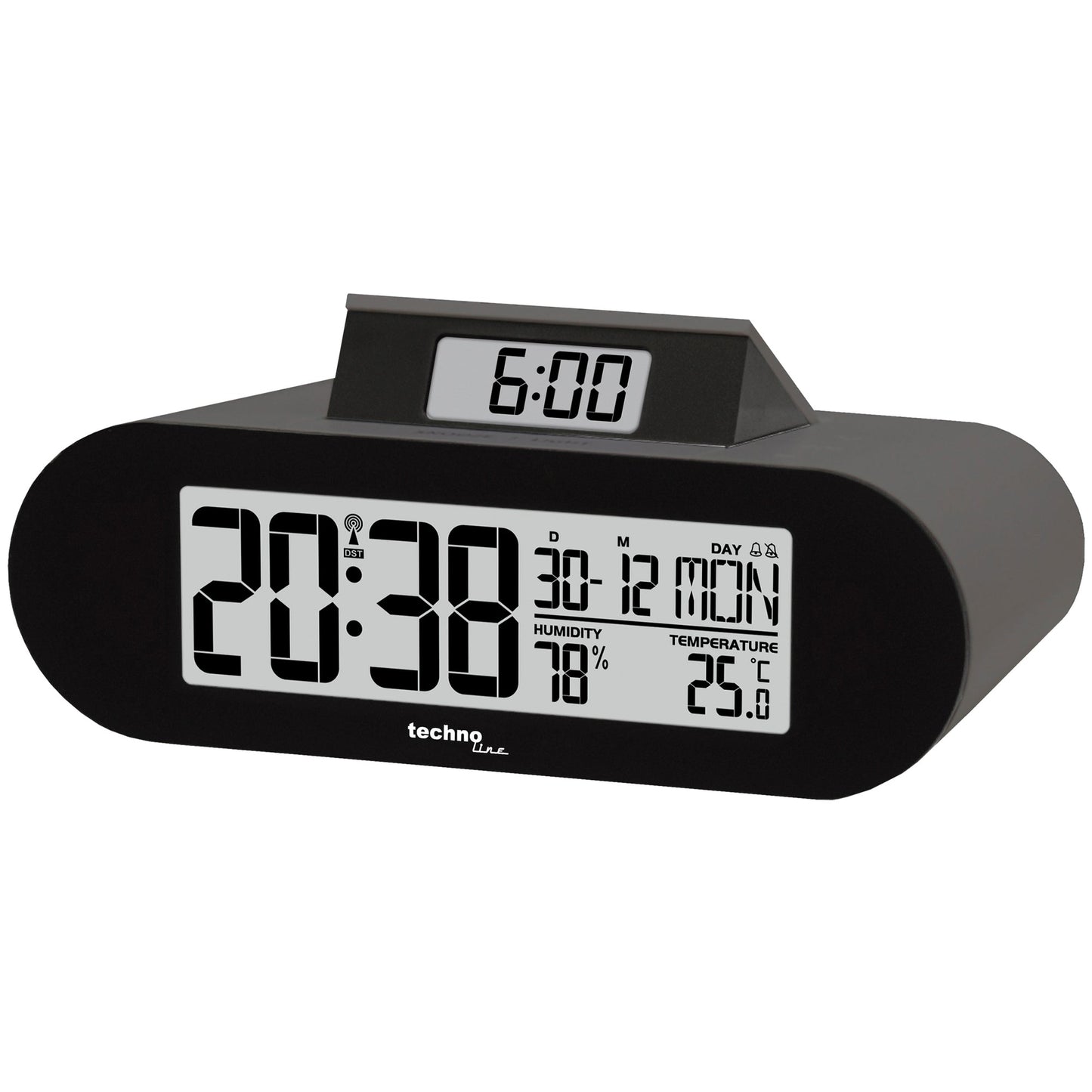 technoline® Wecker WT 376 15 x 5,5 x 7,3 cm (B x H x T) mit integriertem DCF77 Empfänger 2 Batterien Kunststoff schwarz