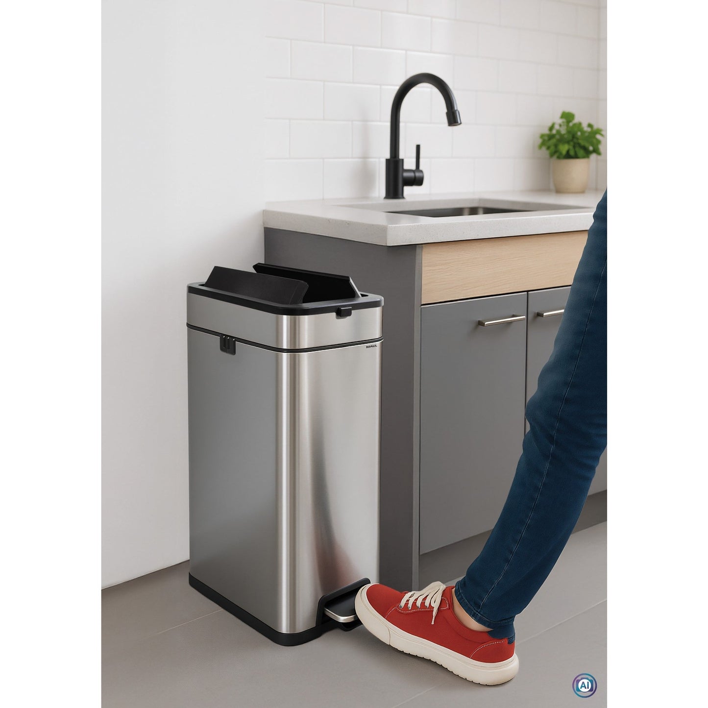 MAUL Tretabfalleimer MAULwing 45,6 x 66,7 x 27,7 cm (B x H x T) 40l Edelstahl edelstahl