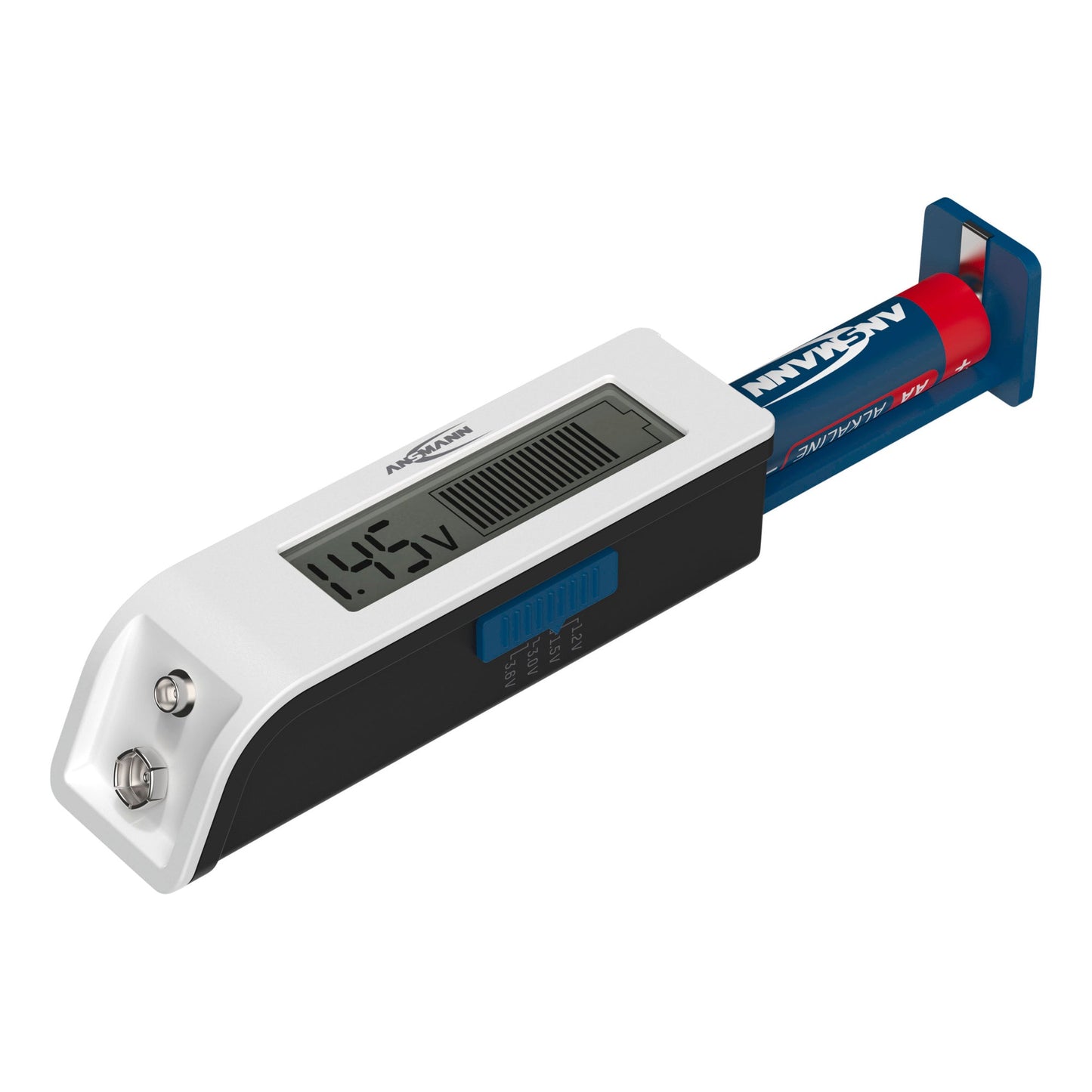 ANSMANN Batterietester Comfort Check AAAA/Mini, AAA/Micro, AA/Mignon, C/Baby, D/Mono, N/Lady, E/Block, 9V NiMH-Akkus, 3,6V/3,7V Li-Ion-Akkus, Knopfzellen, CR2, CR123A 11,1 x 3 x 2,7 cm (B x H x T)