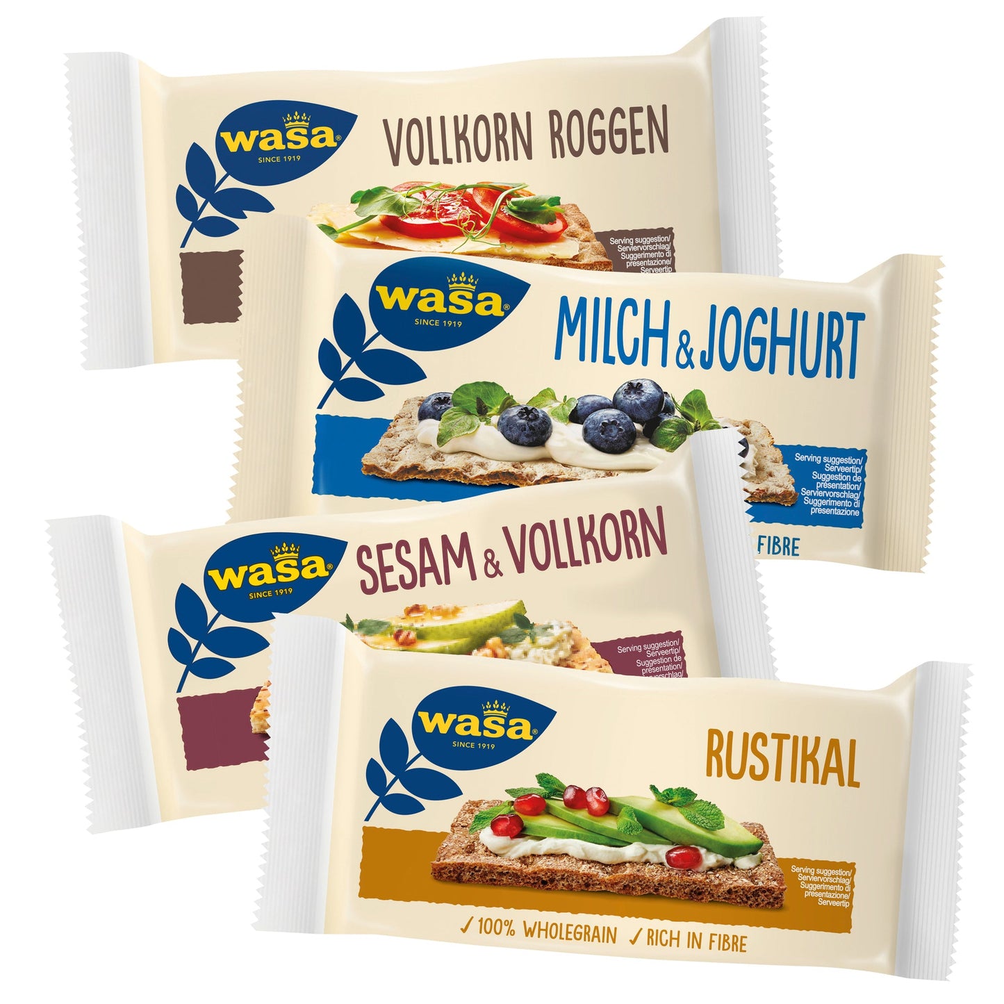Wasa Brot Frühstücksbox Milch & Joghurt, Vollkorn Roggen, Sesam & Vollkorn, Rustikal 40 x 2 St./Pack.