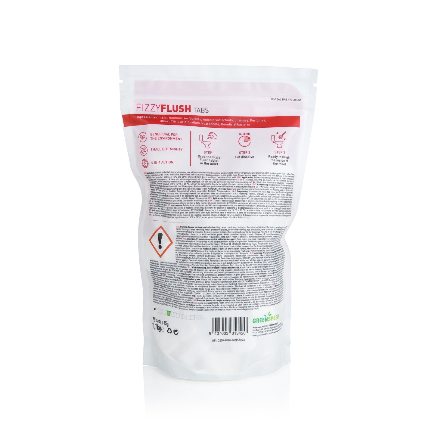 GREENSPEED WC-Reiniger Fizzy Flush Tüte Kunststoff 75 x 15 g/Pack.