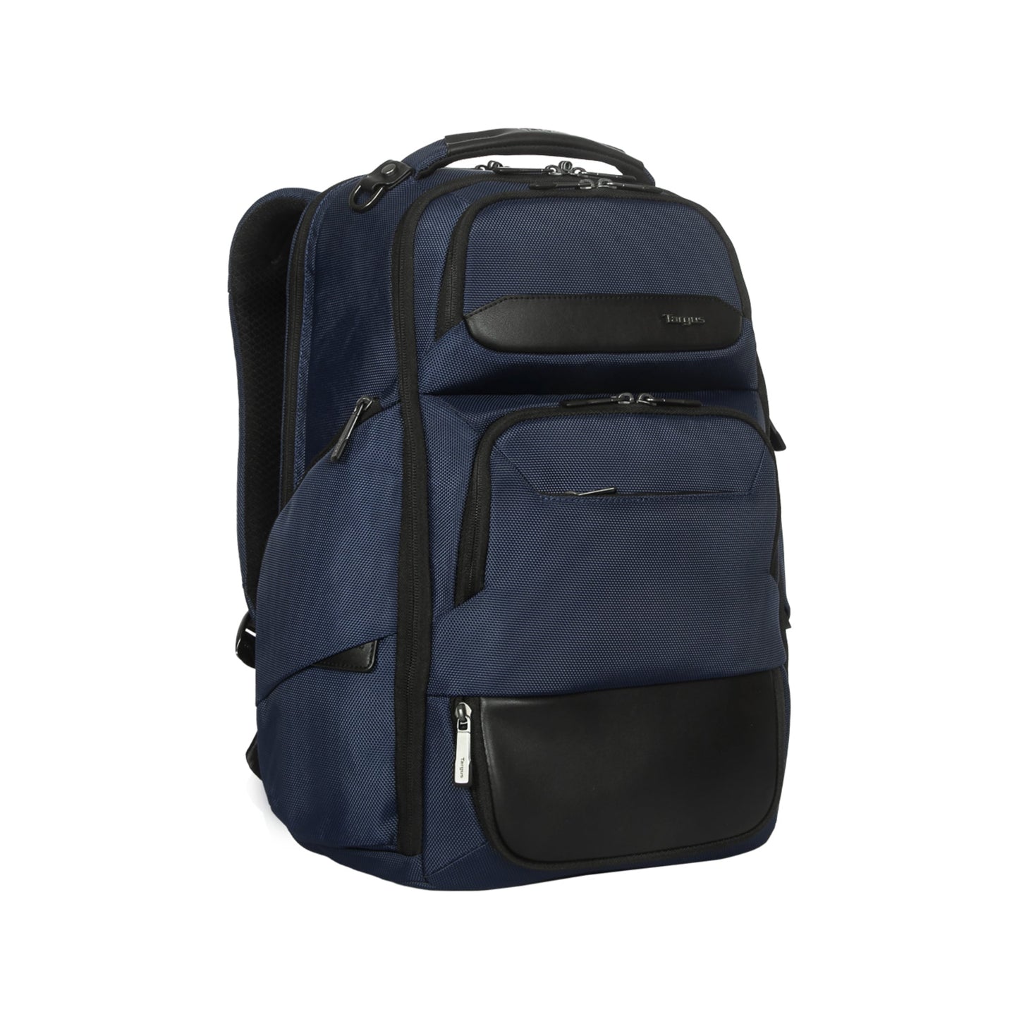 Targus Notebookrucksack HeritageLuxe Reißverschluss gepolstertes Hauptfach, mehrere Einsteckfächer, herausnehmbare Tasche für technisches Zubehör, einziehbarer USB-C-Anschluss, Trolleygurt 100 % Polyester blau