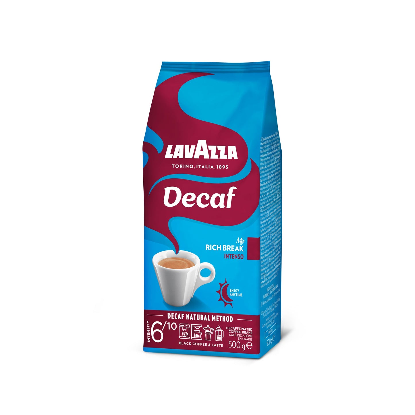 Lavazza Kaffee DECAF: My rich break Intenso, Tabak, holzig ganze Bohne 500 g/Pack.