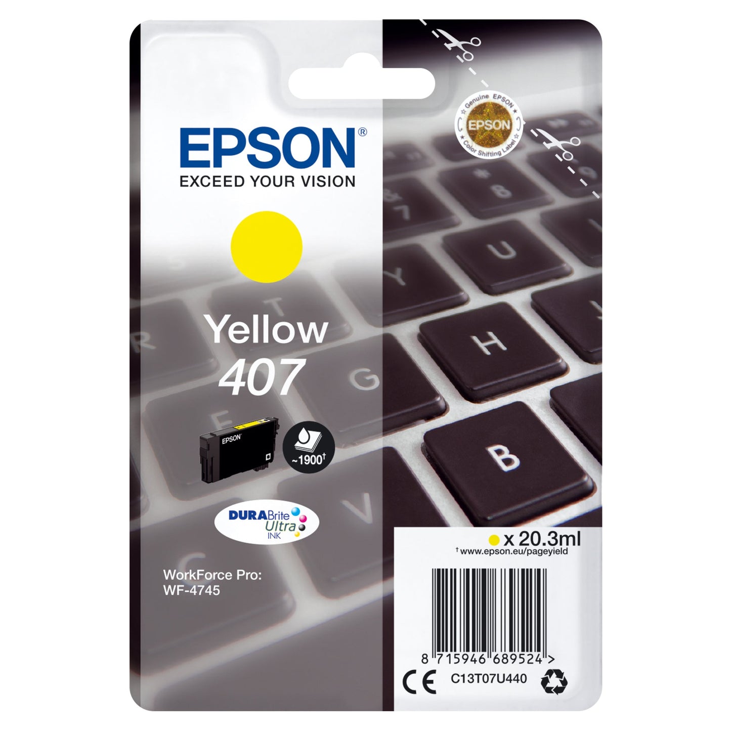 Epson Tintenpatrone Originalzubehör 407 ca. 1.900 Seiten gelb 20,3ml