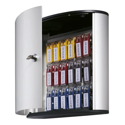 DURABLE Schlüsselschrank KEY BOX 30,2 x 28 x 11,8 cm (B x H x T) inkl. 2 Schlüsseln, 6 KEY CLIP Schlüsselanhänger (farbig sortiert) Aluminium silber metallic