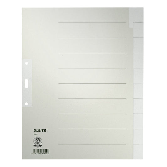 Leitz Ordnerregister DIN A4, Überbreite blanko Tauenpapier, 100 % recycelt grau 10 Registerblätter