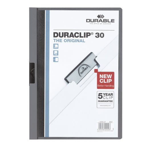 DURABLE Klemmmappe DURACLIP® 30 DIN A4 Hartfolie Farbe der Rückseite: anthrazit Farbe der Klemme: schwarz