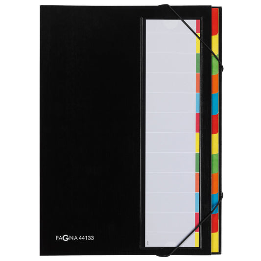 PAGNA Ordnungsmappe Deskorganizer Premium DIN A4 225g/m² Karton, Polypropylenfolie kaschiert Farbe: schwarz Farbe des Fächerblocks: mehrfarbig 12 Fächer