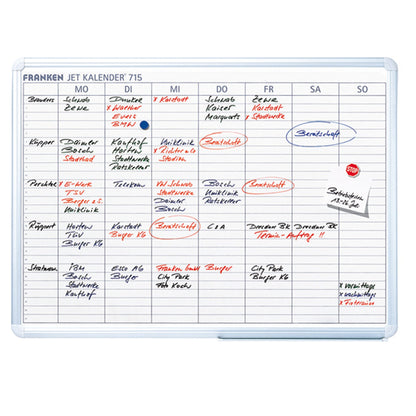 FRANKEN Wochenplaner JetKalender 715 90 x 60 cm (B x H) inkl. 1 Tafelschreiber trocken abwischbar, 1 FineMarker feucht abwischbar, 3 Haftmagnete Aluminium/Kunststoff weiß