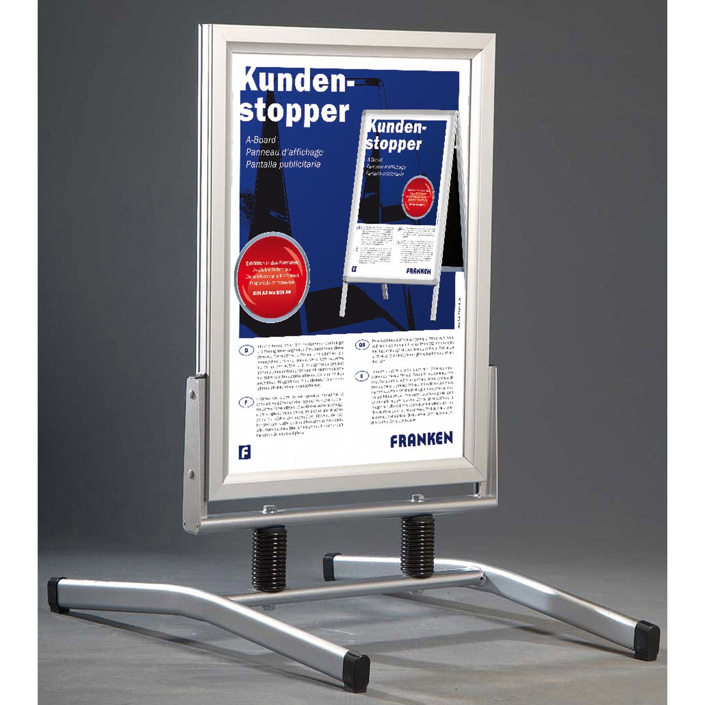 FRANKEN Kundenstopper Outdoor Plus 73 x 115 x 105 cm (B x H x T) DIN A1 Zweiarmfuß Aluminium silber