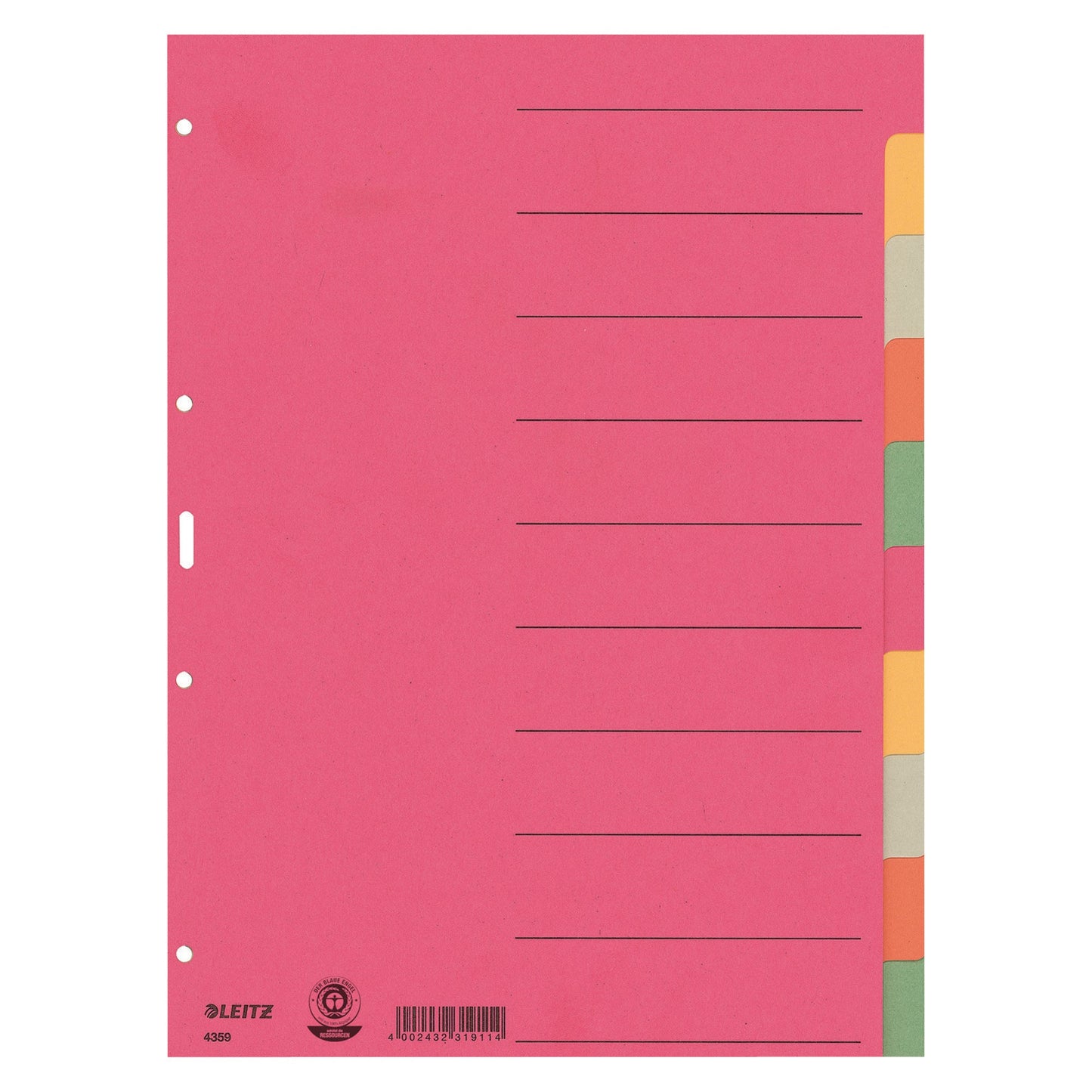 Leitz Ordnerregister DIN A4 blanko Karton, 100 % recycelt mehrfarbig 10 Registerblätter