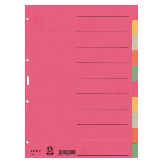 Leitz Ordnerregister DIN A4 blanko Karton, 100 % recycelt mehrfarbig 10 Registerblätter